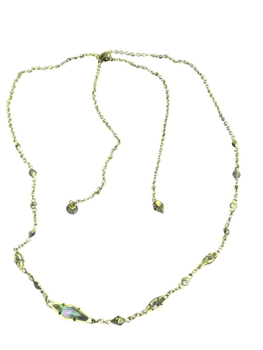 Kendra Scott Debra Adjustable Length Necklace Goldtone Iridescent Glass Stations
